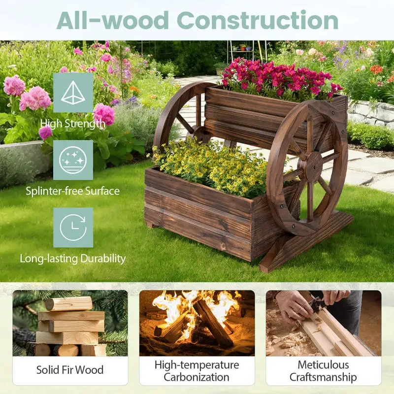 2-Tier Raised Garden Bed Rustic Wood Wagon Shape with Drainage Holes and Wheels-Coffee
2-Tier Raised Garden Bed Rustic Wood Wagon Shape with Drainage Holes and Wheels-Coffee