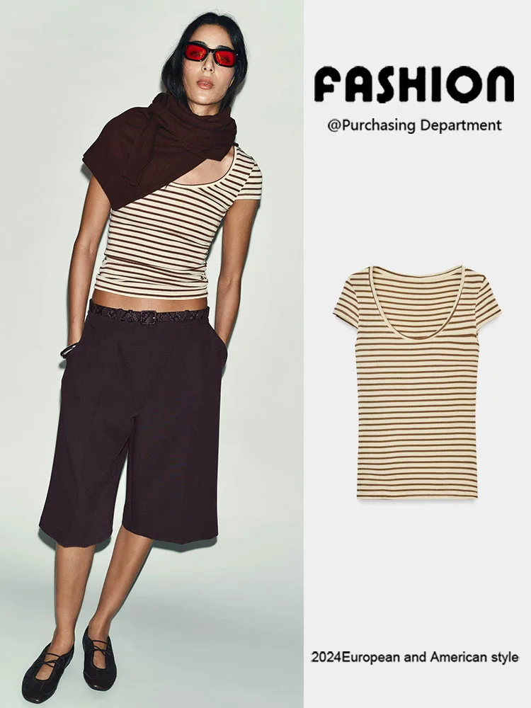 Spring New Arrival Women's Slim Fit round Ne Striped ort Sve T-irt Versatile ZA2026 Faionable Knitted Top
Spring New Arrival Women's Slim Fit round Ne Striped ort Sve T-irt Versatile ZA2026 Faionable Knitted Top