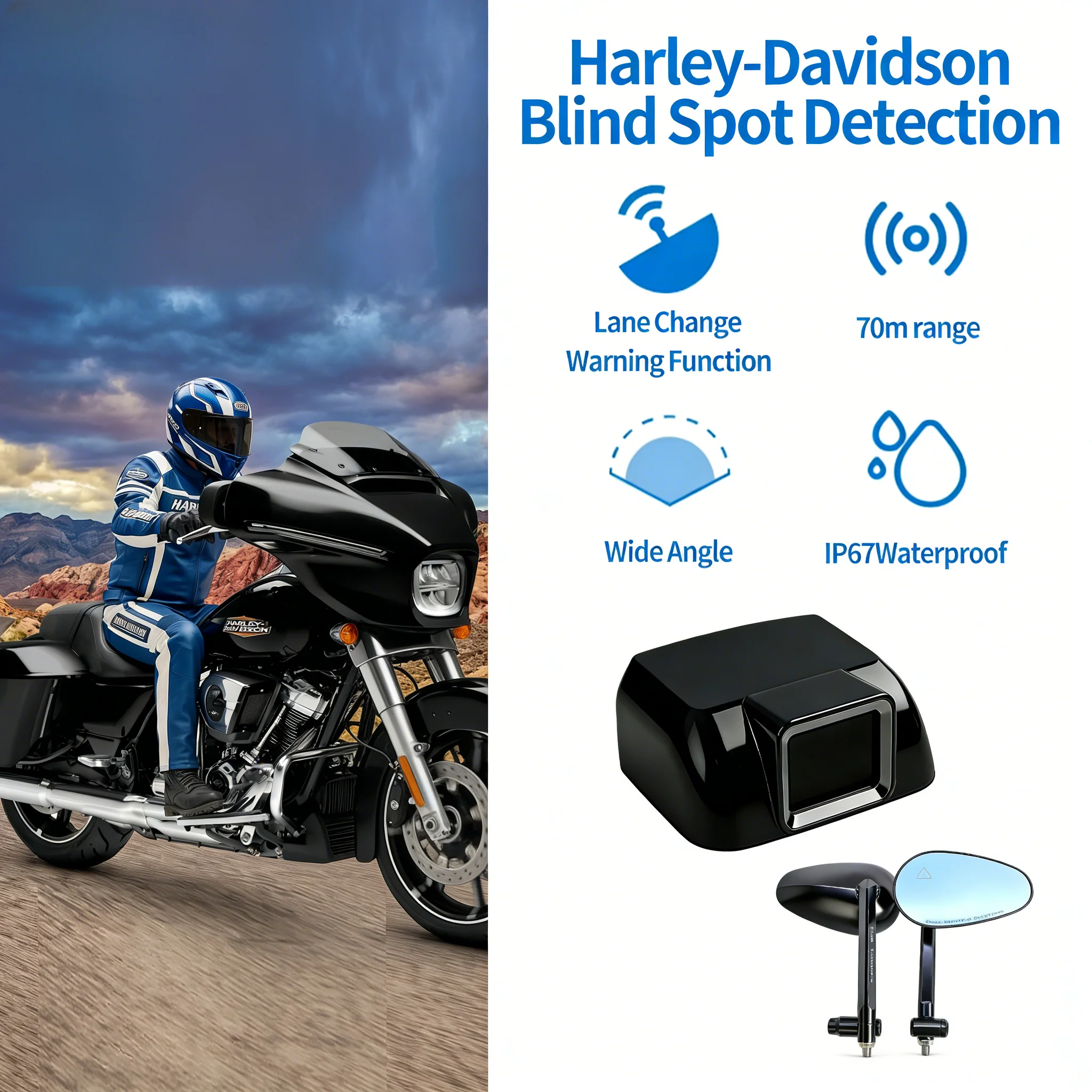 For Harley-Davidson Blind Spot Detection Motorcycle 77GHz BSD Radar Safety Kit Blind Spot Detection System Rearview mirror
For Harley-Davidson Blind Spot Detection Motorcycle 77GHz BSD Radar Safety Kit Blind Spot Detection System Rearview mirror