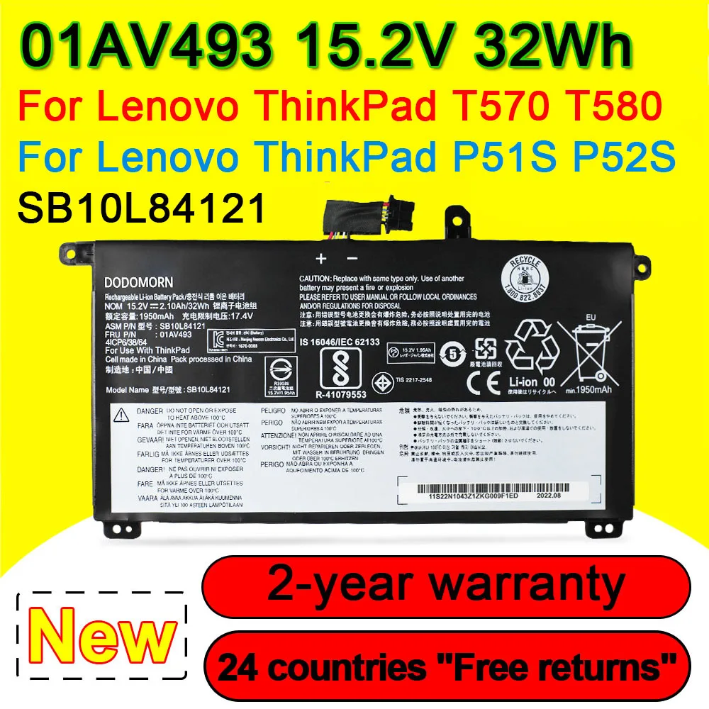 Аккумулятор 01AV493 SB10L84121 для ноутбука Lenovo ThinkPad T570 T580 P51S P52S 00UR890 00UR891 00UR892 SB10L84122 11,52 V 32Wh
Аккумулятор 01AV493 SB10L84121 для ноутбука Lenovo ThinkPad T570 T580 P51S P52S 00UR890 00UR891 00UR892 SB10L84122 11,52 V 32Wh