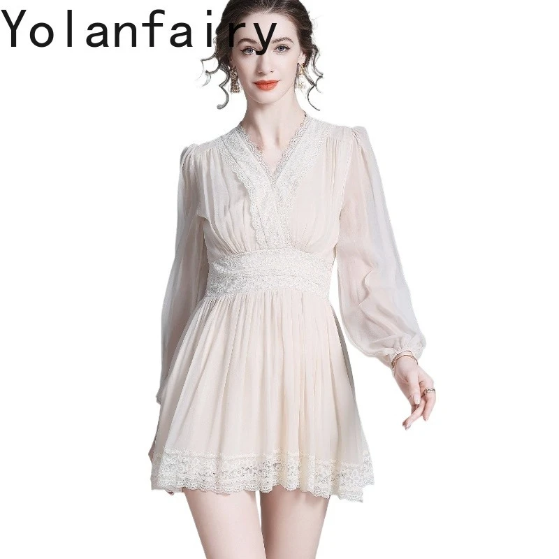 YOLANFAIRY 100% натуральные шелковые платья из тутового шелкопряда, летняя одежда 2026, элегантное платье миди с кружевными вставками, модные женские платья с завышенной талией
YOLANFAIRY 100% натуральные шелковые платья из тутового шелкопряда, летняя одежда 2026, элегантное платье миди с кружевными вставками, модные женские платья с завышенной талией
