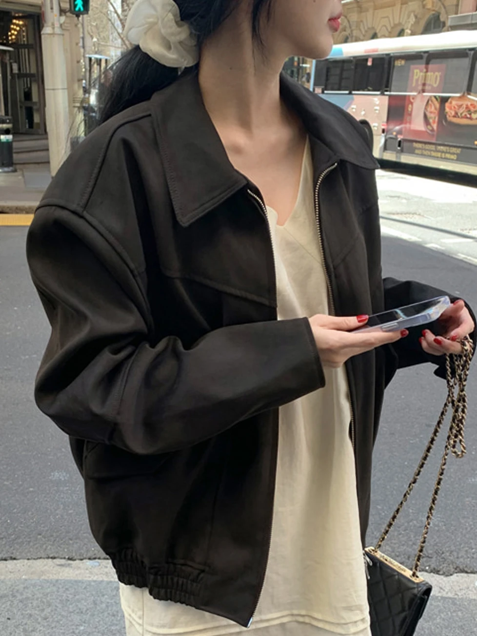 Faion Street Sle Loose Women's Jaet Vintage Turn-down Collar Zipper Design Versatile Long Sve Top Trendy ort Coat
Faion Street Sle Loose Women's Jaet Vintage Turn-down Collar Zipper Design Versatile Long Sve Top Trendy ort Coat