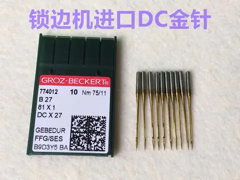 10 Uds DCX27 Groz-beckert agujas para máquina de coser Groz aguja dorada para Juki Brother Singer accesorios Overlock DC * 27 B21 81*1