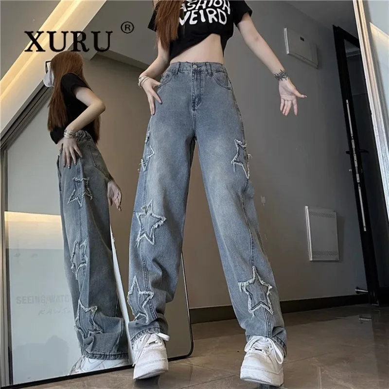 XURU-Women's High Waist Star Jeans, Loose Straight Leg, Wide Leg, Slim, Trendy, Casual Pants, Spring and Autumn, New
XURU-Women's High Waist Star Jeans, Loose Straight Leg, Wide Leg, Slim, Trendy, Casual Pants, Spring and Autumn, New