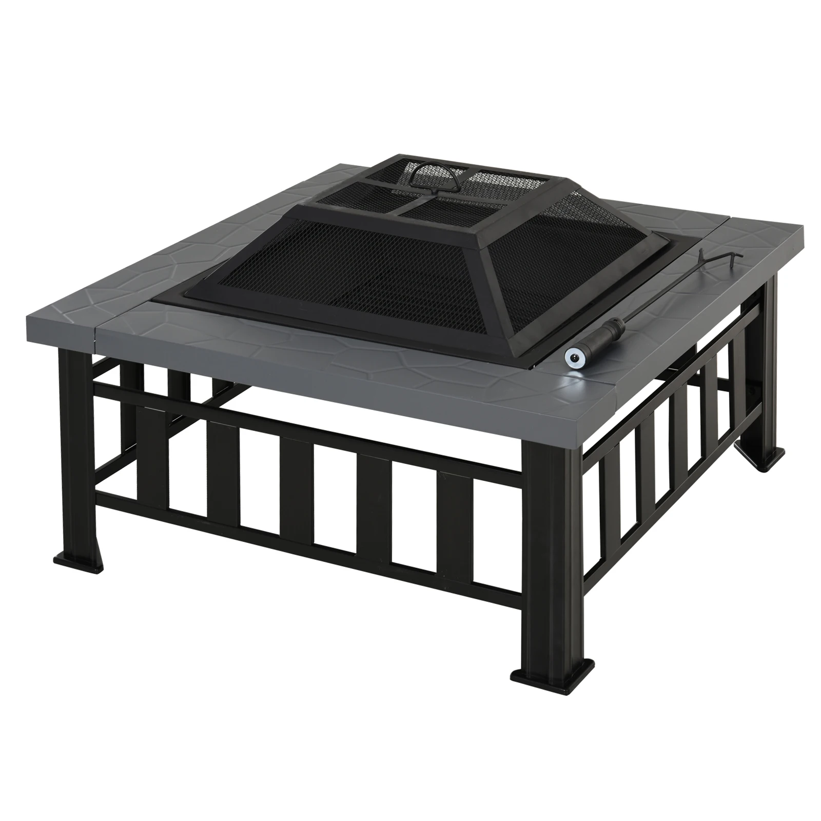 Metal Large Firepit Outdoor Square Fire Pit Brazier with Rain Cover, Lid, Log Grate, Poker for Backyard, Camping, BBQ, Bonfire, Wood Burning Stove, 86 x 86 x 54cm, Black
Metal Large Firepit Outdoor Square Fire Pit Brazier with Rain Cover, Lid, Log Grate, Poker for Backyard, Camping, BBQ, Bonfire, Wood Burning Stove, 86 x 86 x 54cm, Black