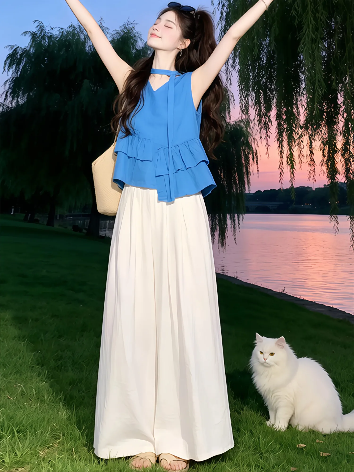 Casual Fashionable Women's Summer 2026 Two-Piece Set Sleeveless Shirt Wide Leg Pants Breathable Polyester Fiber High Waist
Casual Fashionable Women's Summer 2026 Two-Piece Set Sleeveless Shirt Wide Leg Pants Breathable Polyester Fiber High Waist