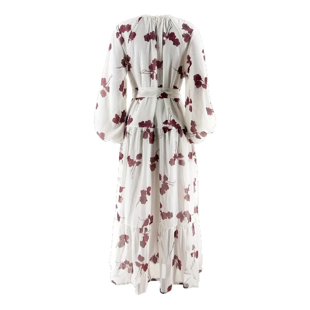 Elegant Muslim Abaya Lady's Mid-Collared Chiffon Dresses Floral Wrap-Around Long Dress Fashion Resort-Style Muslim Dress
Elegant Muslim Abaya Lady's Mid-Collared Chiffon Dresses Floral Wrap-Around Long Dress Fashion Resort-Style Muslim Dress