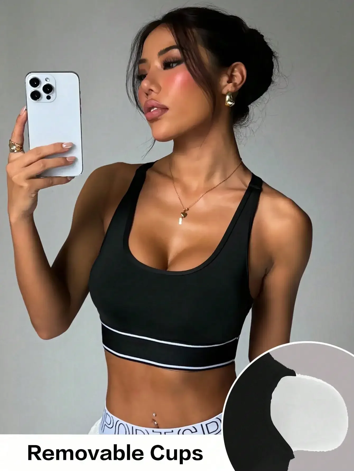 Women's Solid Color Round Neck Removable Padded Mesh Splice Strap Comfortable Sports Knit Bra Black Spring
Women's Solid Color Round Neck Removable Padded Mesh Splice Strap Comfortable Sports Knit Bra Black Spring