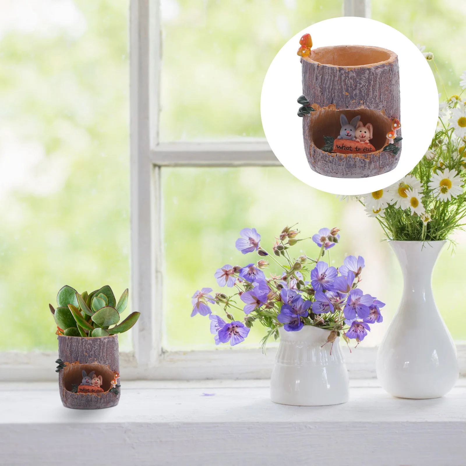 Rabbit Picnic Resin Flower Pot Succulent Bonsai Planter Shelf Storage Box for Home Office Garden Flower Pot 
Rabbit Picnic Resin Flower Pot Succulent Bonsai Planter Shelf Storage Box for Home Office Garden Flower Pot