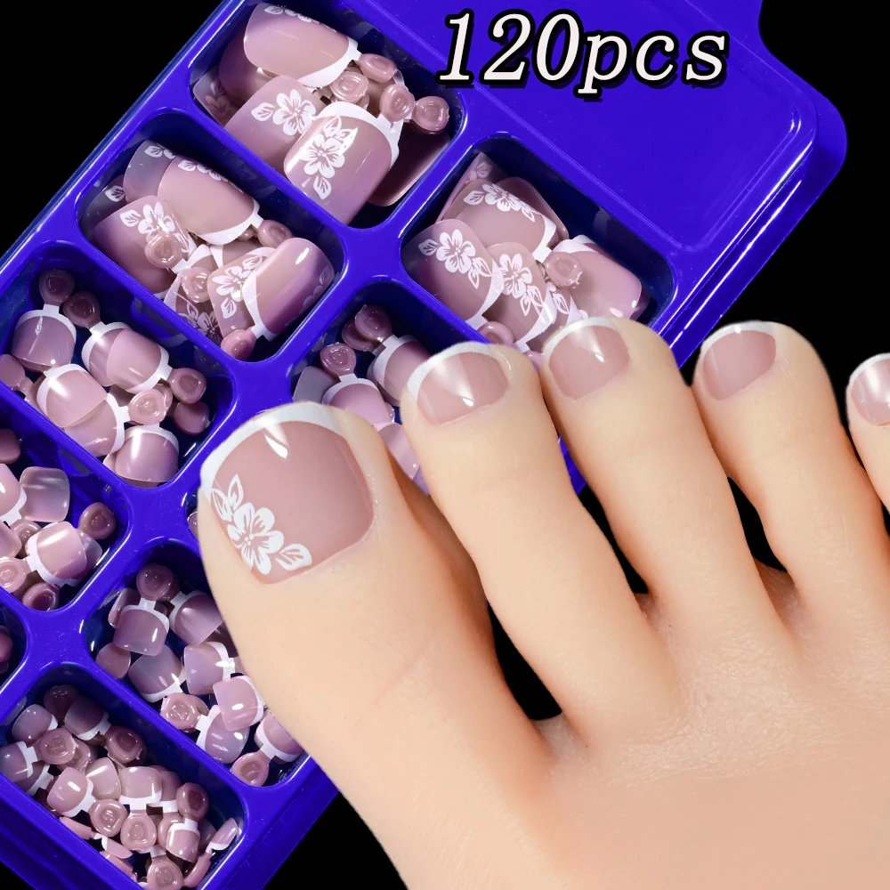 120Pcs/Box Pink Nude French Fake Toenails with Butterfly&Flower Design Short Square Press on Toe Nails Glossy Full Toenail Tips
120Pcs/Box Pink Nude French Fake Toenails with Butterfly&Flower Design Short Square Press on Toe Nails Glossy Full Toenail Tips