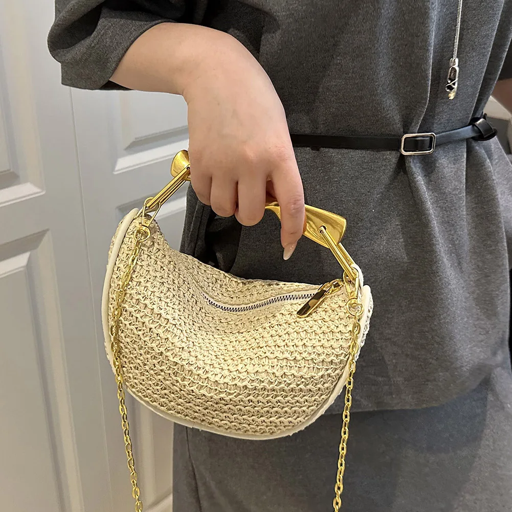 Women Elegant Knitting Sling Bag Zipper Closure Summer Beach Shoulder Bag Trendy Straw Handbag Seaside Straw Handbag
Women Elegant Knitting Sling Bag Zipper Closure Summer Beach Shoulder Bag Trendy Straw Handbag Seaside Straw Handbag