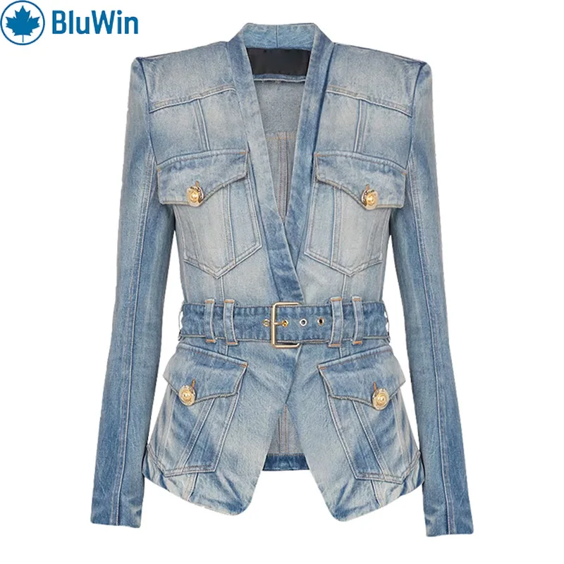 BluWin Denim Blazer – Gold Button and Belt Detail for a Chic, Structured Look 
BluWin Denim Blazer – Gold Button and Belt Detail for a Chic, Structured Look
