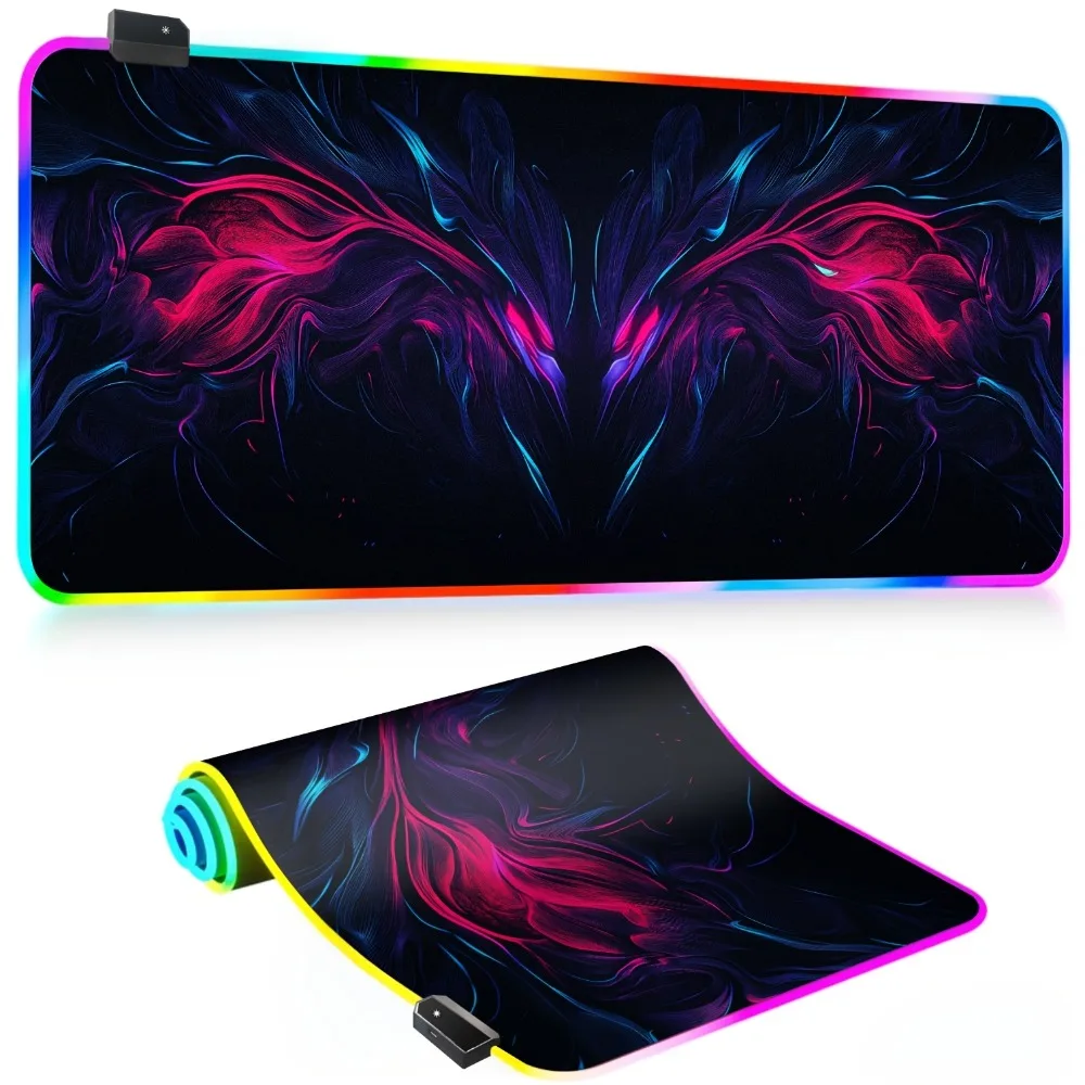 RGB Gaming Mouse Pad Large Extended LED Desk Mat with Abstract Monster Pattern Non-Slip Base for PC Gamer