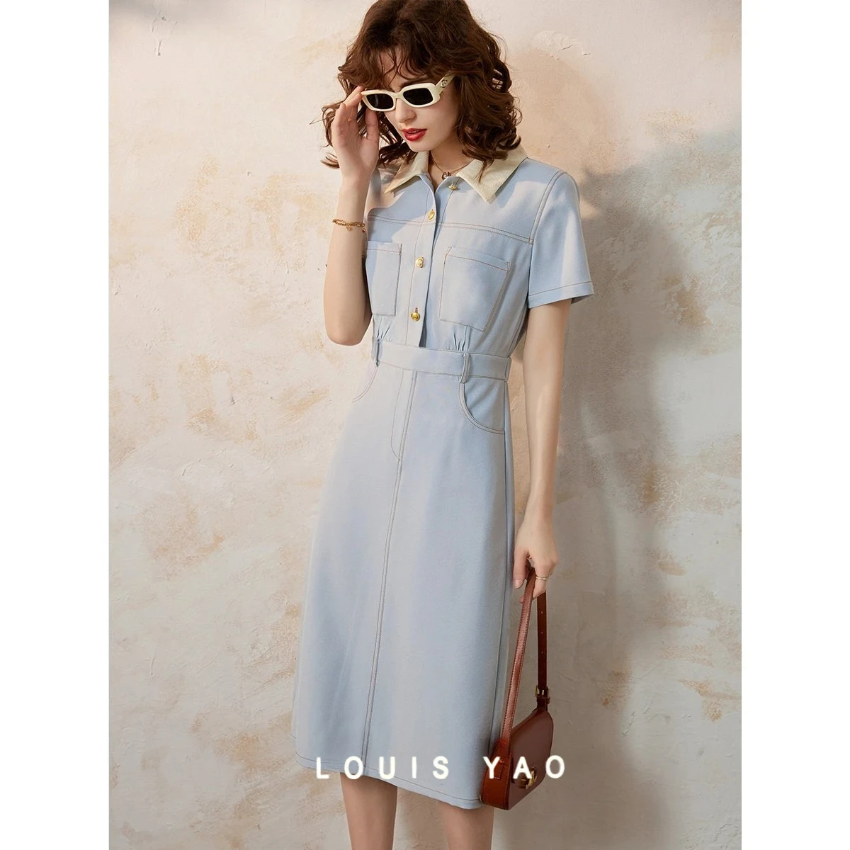LOUIS YAO Tonle Women's Denim Dresses 2025 Summer Collision Color Lapel Waisted Long Short Sleeve French Dresses
LOUIS YAO Tonle Women's Denim Dresses 2025 Summer Collision Color Lapel Waisted Long Short Sleeve French Dresses