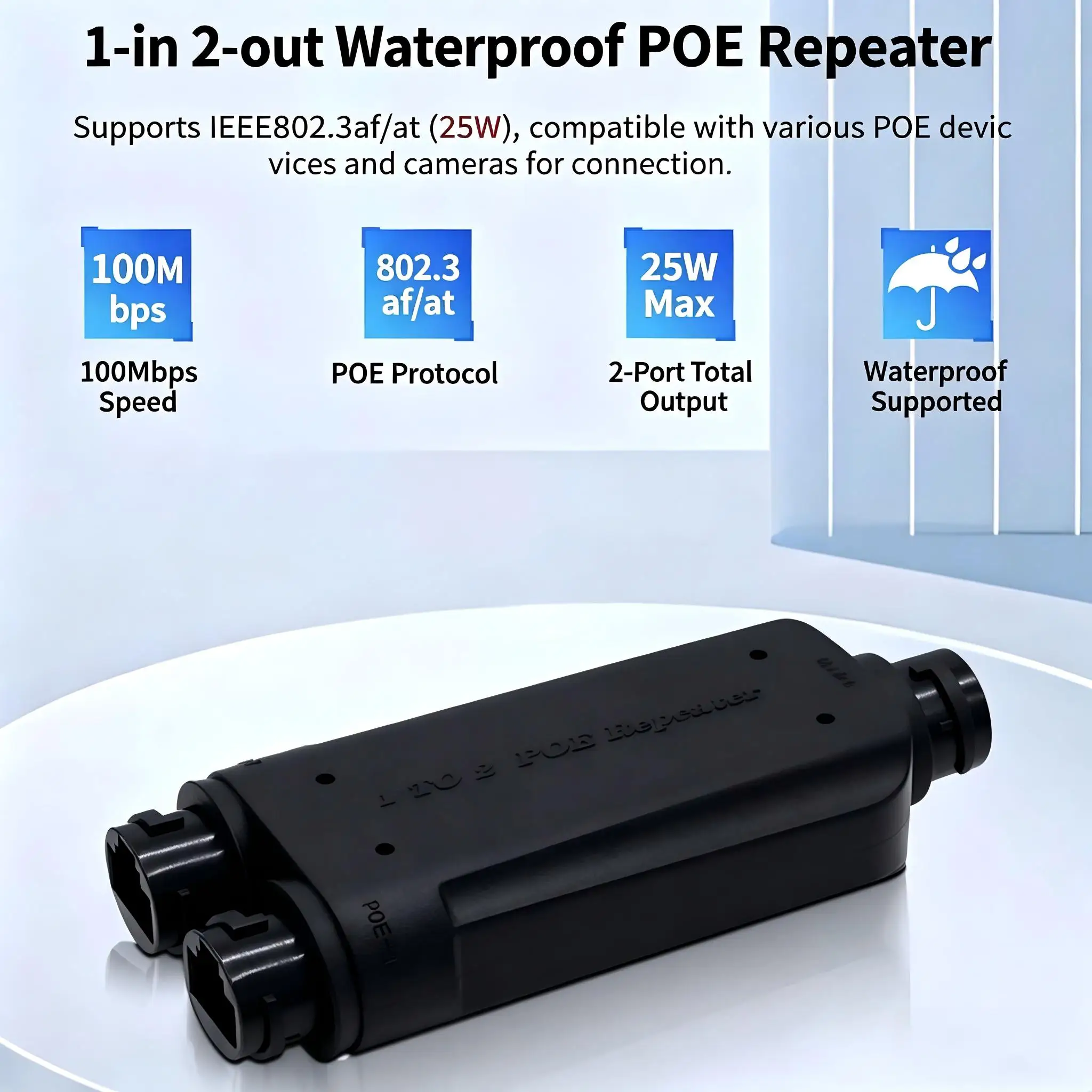 Waterproof 1-Port In 2-Port Out PoE Repeater 100Mbps Network POE Extender
Waterproof 1-Port In 2-Port Out PoE Repeater 100Mbps Network POE Extender