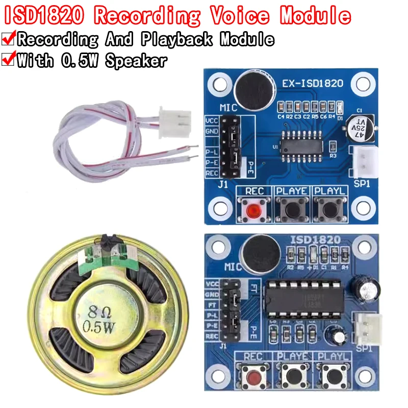 ISD1820 recording module voice module the voice board telediphone module board with Microphones + Loudspeaker
ISD1820 recording module voice module the voice board telediphone module board with Microphones + Loudspeaker