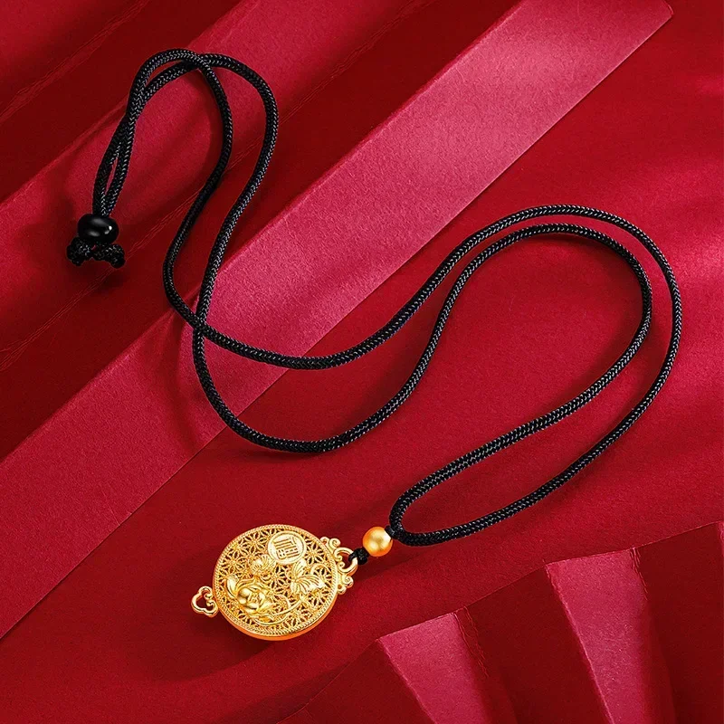 9999 Real Gold 24K Ethnic Style Hollow Silk Fortune Butterfly Lotus Pendant Ancient Golden Lotus Black Rope Necklace
9999 Real Gold 24K Ethnic Style Hollow Silk Fortune Butterfly Lotus Pendant Ancient Golden Lotus Black Rope Necklace
