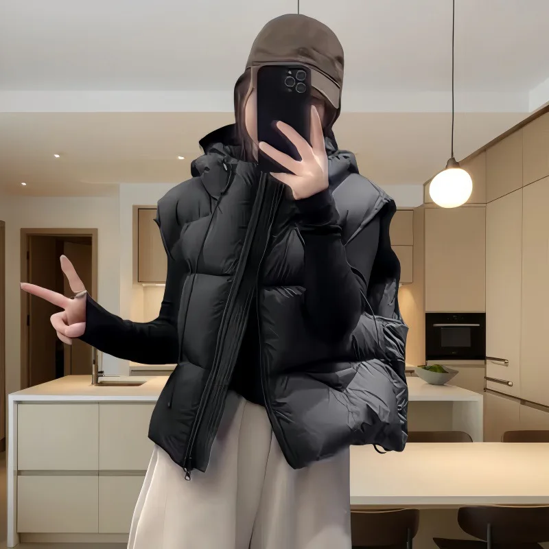 Women's Casual Sle Du down Vest Warmth Filling White Du Feather ort Length mid Weight Knitted Fabric with Hat Design
Women's Casual Sle Du down Vest Warmth Filling White Du Feather ort Length mid Weight Knitted Fabric with Hat Design