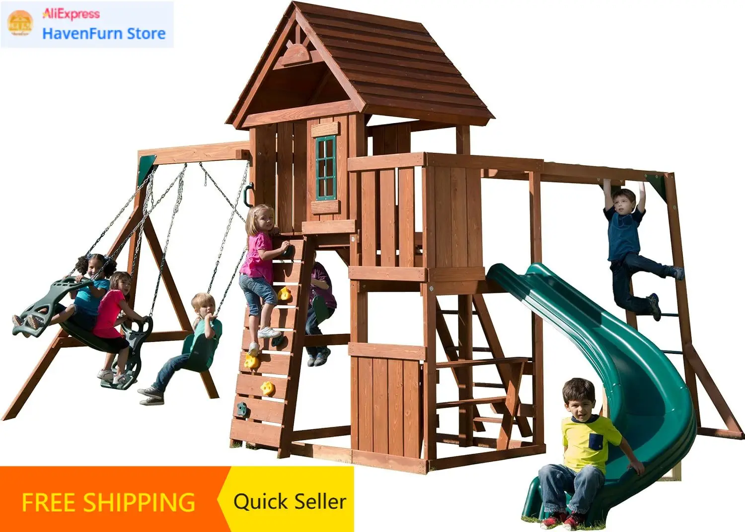 Swing Set Play Set with Two Swings, Slide, Monkey Bars, Picnic Table & Glider, Green
Swing Set Play Set with Two Swings, Slide, Monkey Bars, Picnic Table & Glider, Green