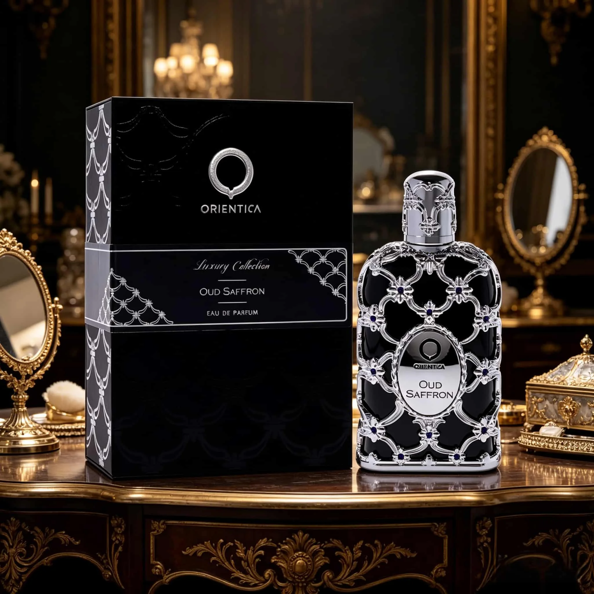 Orientica Oud Saffron EDP | Ornate silver filigree bottle, rich spicy-oriental notes, opulent vibe
Orientica Oud Saffron EDP | Ornate silver filigree bottle, rich spicy-oriental notes, opulent vibe