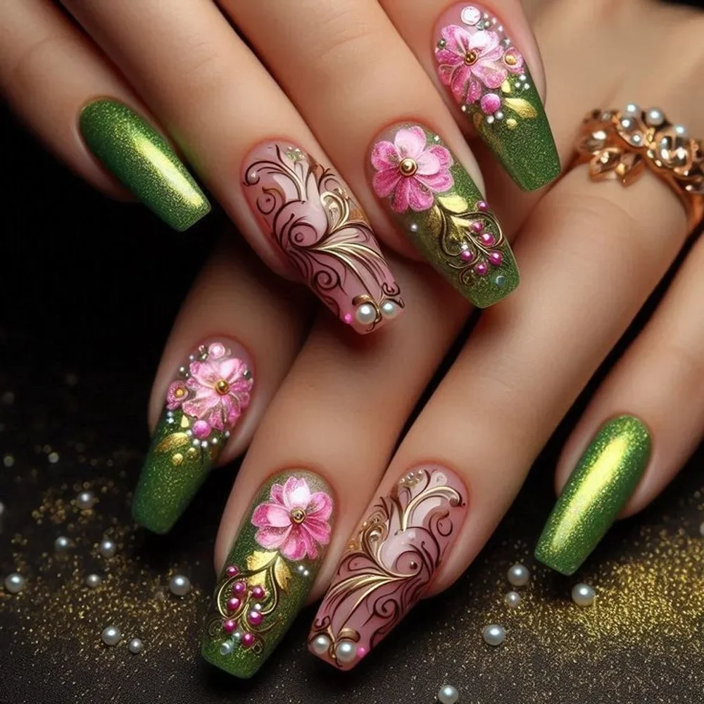 24PCS Green Flower Gradient Fake Nails for Women Sweet Cool Glitter Long Ballet False Nails Full Cover Acrylic Wearable Press On
24PCS Green Flower Gradient Fake Nails for Women Sweet Cool Glitter Long Ballet False Nails Full Cover Acrylic Wearable Press On