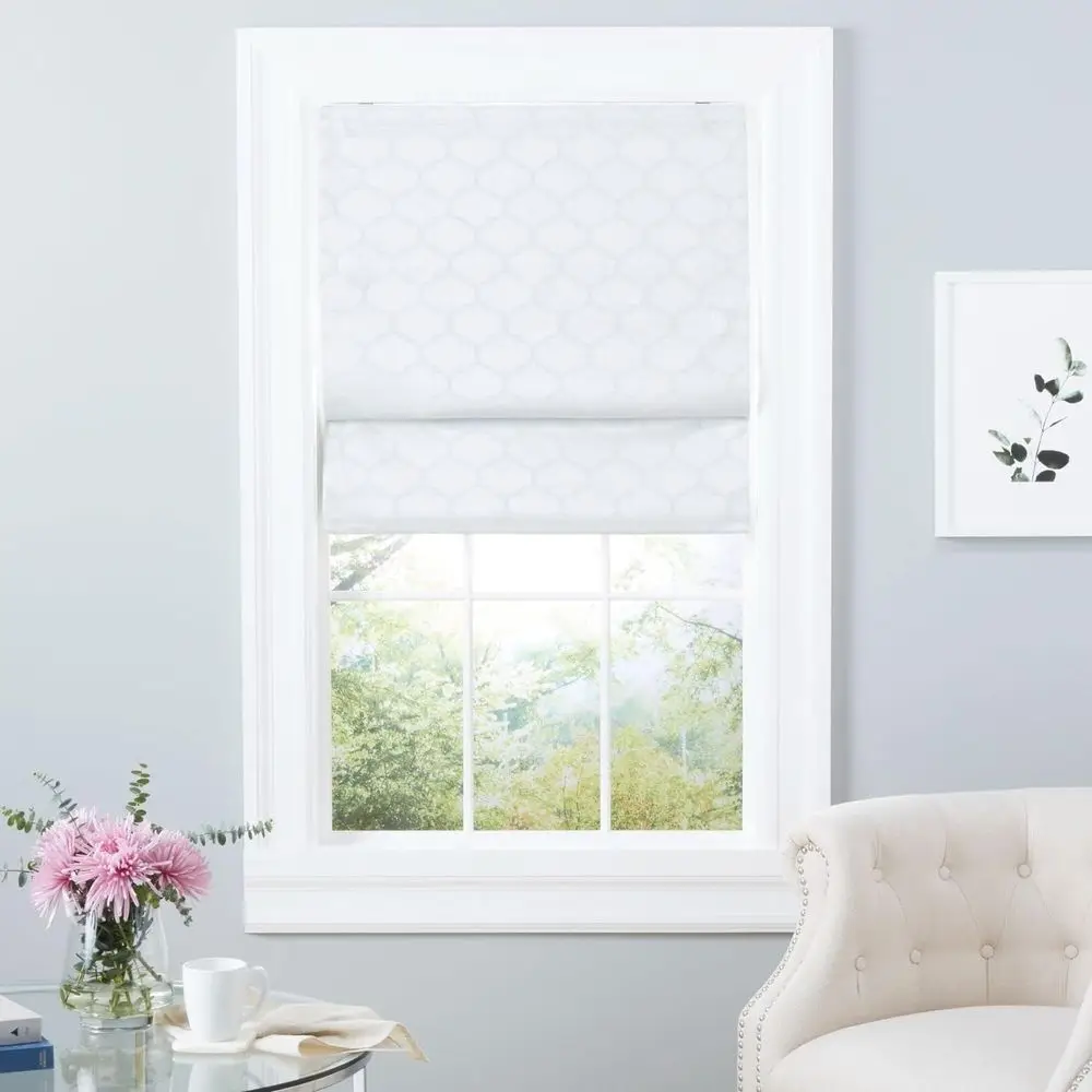 Montague Trellis Total Blackout Roman Shade, 27"x64", White
Montague Trellis Total Blackout Roman Shade, 27"x64", White
