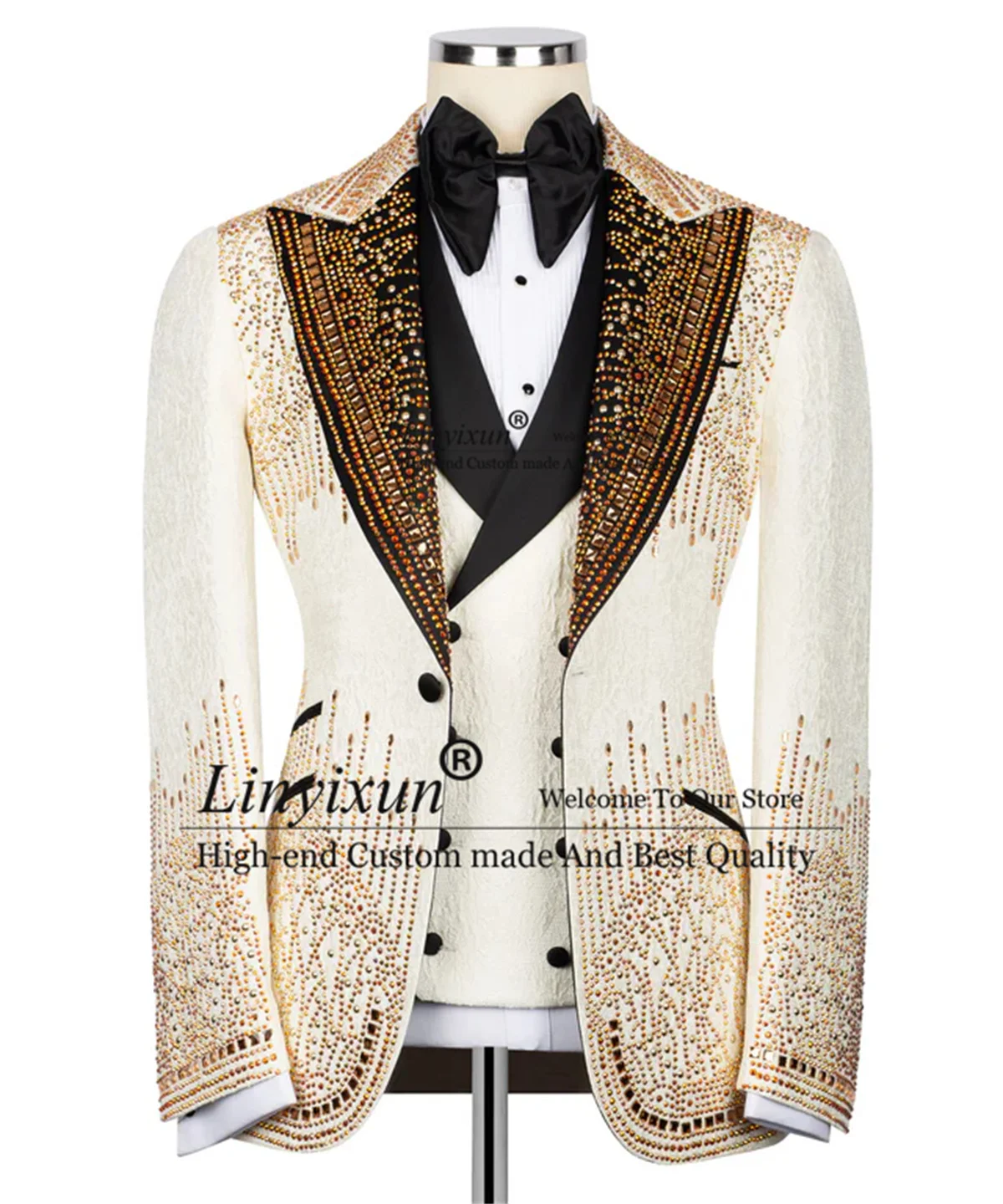 High End Stons Crystals Men Suits Jacquard Wedding Groom Tuxedos 3 Pieces Sets Male Prom Blazers Customized trajes para hombre
High End Stons Crystals Men Suits Jacquard Wedding Groom Tuxedos 3 Pieces Sets Male Prom Blazers Customized trajes para hombre