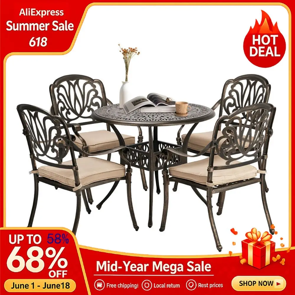 5Piece Outdoor Dining Set, Cast Aluminum AllWeather Outdoor Table and Chairs w Cushion, Outdoor Furniture Set w Umbrella, Custom
5Piece Outdoor Dining Set, Cast Aluminum AllWeather Outdoor Table and Chairs w Cushion, Outdoor Furniture Set w Umbrella, Custom