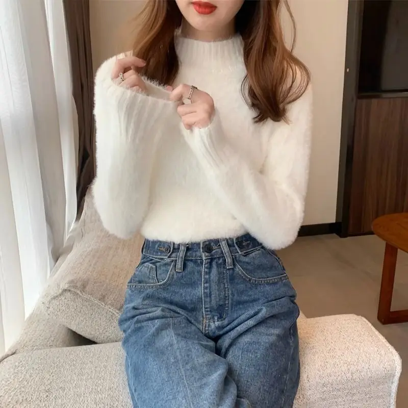 Mink Plush Sweater Women Autumn Winter New Korean Half Turtleneck Knitted Base Shirt Fashionable Top
Mink Plush Sweater Women Autumn Winter New Korean Half Turtleneck Knitted Base Shirt Fashionable Top
