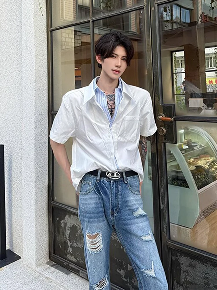 White Striped Patchwork Short Sleeve Men's Shirt Cleanfit Premium Feel Summer Outerwear Casual Handsome Style Regular Fit
White Striped Patchwork Short Sleeve Men's Shirt Cleanfit Premium Feel Summer Outerwear Casual Handsome Style Regular Fit
