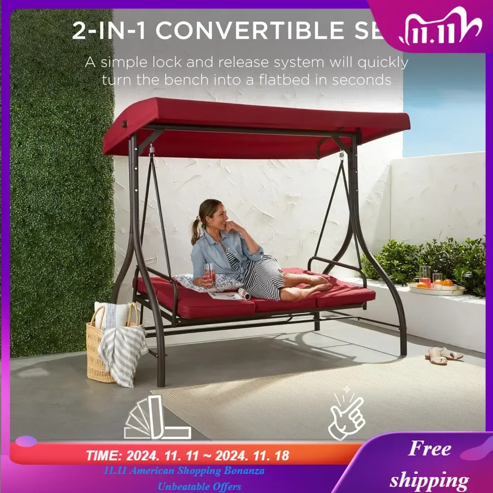 3-Seat Outdoor Large Converting Canopy Swing Glider, Patio Hammock Lounge Chair for Porch
3-Seat Outdoor Large Converting Canopy Swing Glider, Patio Hammock Lounge Chair for Porch