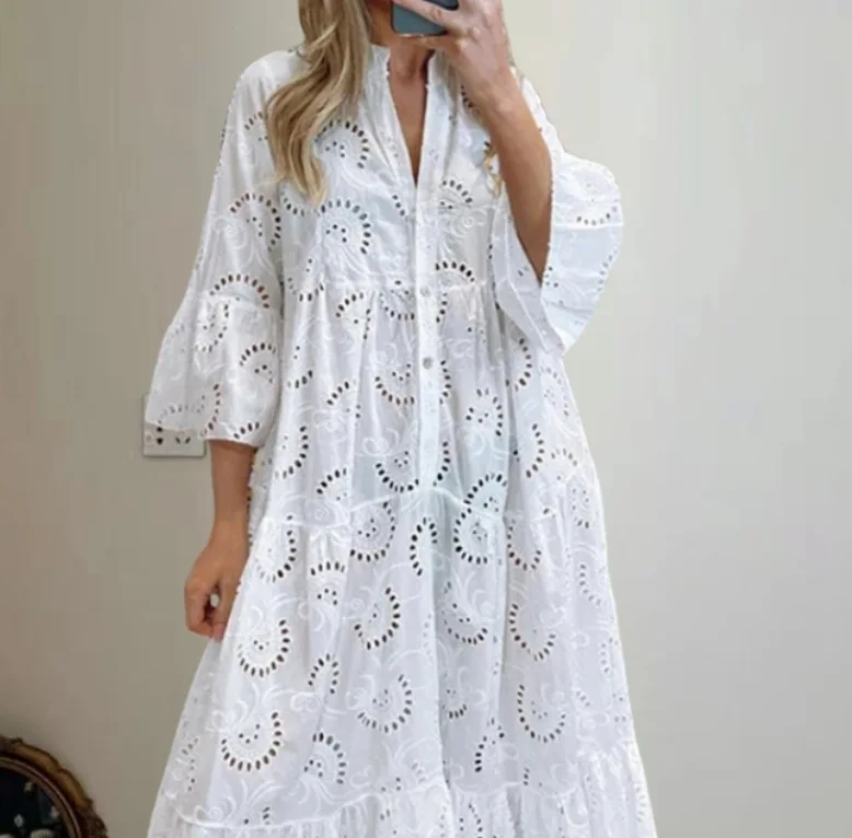 SKMY Summer New Women Clothing Casual Loose Dress French Style Fashion V-Neck White Long Sleeve Lace Hollow Out A-Line Dress
SKMY Summer New Women Clothing Casual Loose Dress French Style Fashion V-Neck White Long Sleeve Lace Hollow Out A-Line Dress