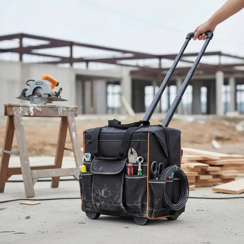 Wheeled Tool Carrier 18 Inch For Jobsite Workshop Garage, 110 lbs Capacity 25 Pockets Heavy Duty Base, Adjustable Telescoping Handle Rugged Rolling Organizer Wheels
Wheeled Tool Carrier 18 Inch For Jobsite Workshop Garage, 110 lbs Capacity 25 Pockets Heavy Duty Base, Adjustable Telescoping Handle Rugged Rolling Organizer Wheels