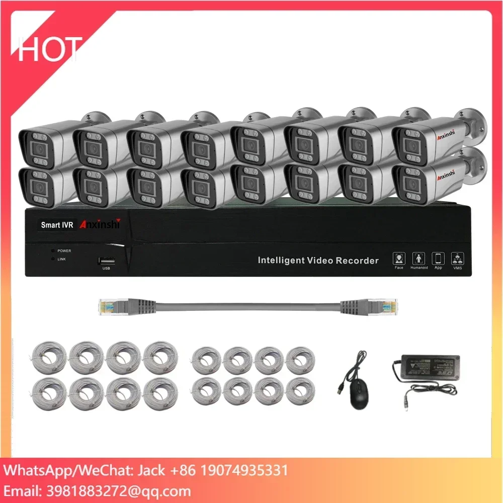 Anxinshi Brand 4MP 5MP 8MP Human Detection 16 Channel Nvr Cctv Camera System POE Camera Kits