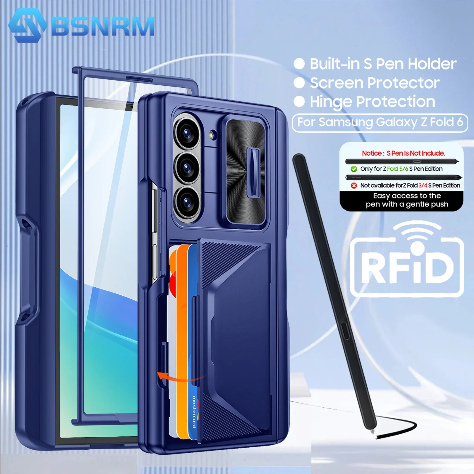 for Samsung Galaxy Z Fold 6 Case Wallet,RFID Cards Holder,S Pen Holder,Camera Cover,Shockproof Silicone Phone Case-Blue
for Samsung Galaxy Z Fold 6 Case Wallet,RFID Cards Holder,S Pen Holder,Camera Cover,Shockproof Silicone Phone Case-Blue