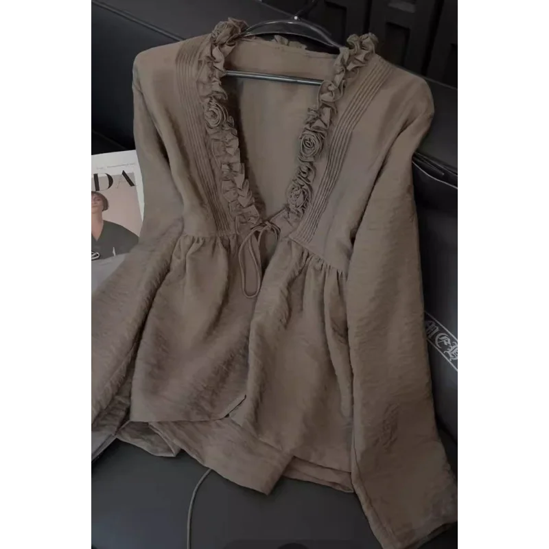 Рубашка с трехмерным цветком в стиле ретро, женский ленивый свободный детский топ на шнуровке
Рубашка с трехмерным цветком в стиле ретро, женский ленивый свободный детский топ на шнуровке