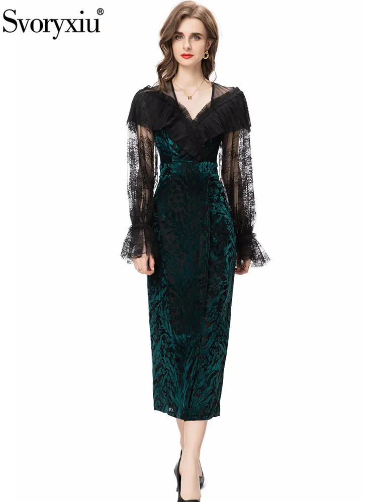 Svoryxiu Autumn Fashion Runway Dark Green Vintage Elegant Pencil Dress Women V-Neck Crystal Belt Net Yarn Flounces Sleeve Dress
Svoryxiu Autumn Fashion Runway Dark Green Vintage Elegant Pencil Dress Women V-Neck Crystal Belt Net Yarn Flounces Sleeve Dress