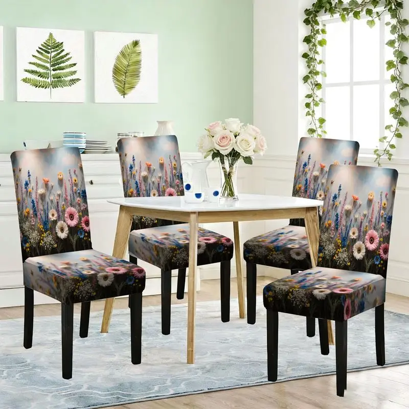 Чехол для обеденного стула с плоским принтом, эластичный, с изображением цветочного букета на фоне неба, с ярким цветочным узором, съемный и моющийся, простой стиль.
Чехол для обеденного стула с плоским принтом, эластичный, с изображением цветочного букета на фоне неба, с ярким цветочным узором, съемный и моющийся, простой стиль.