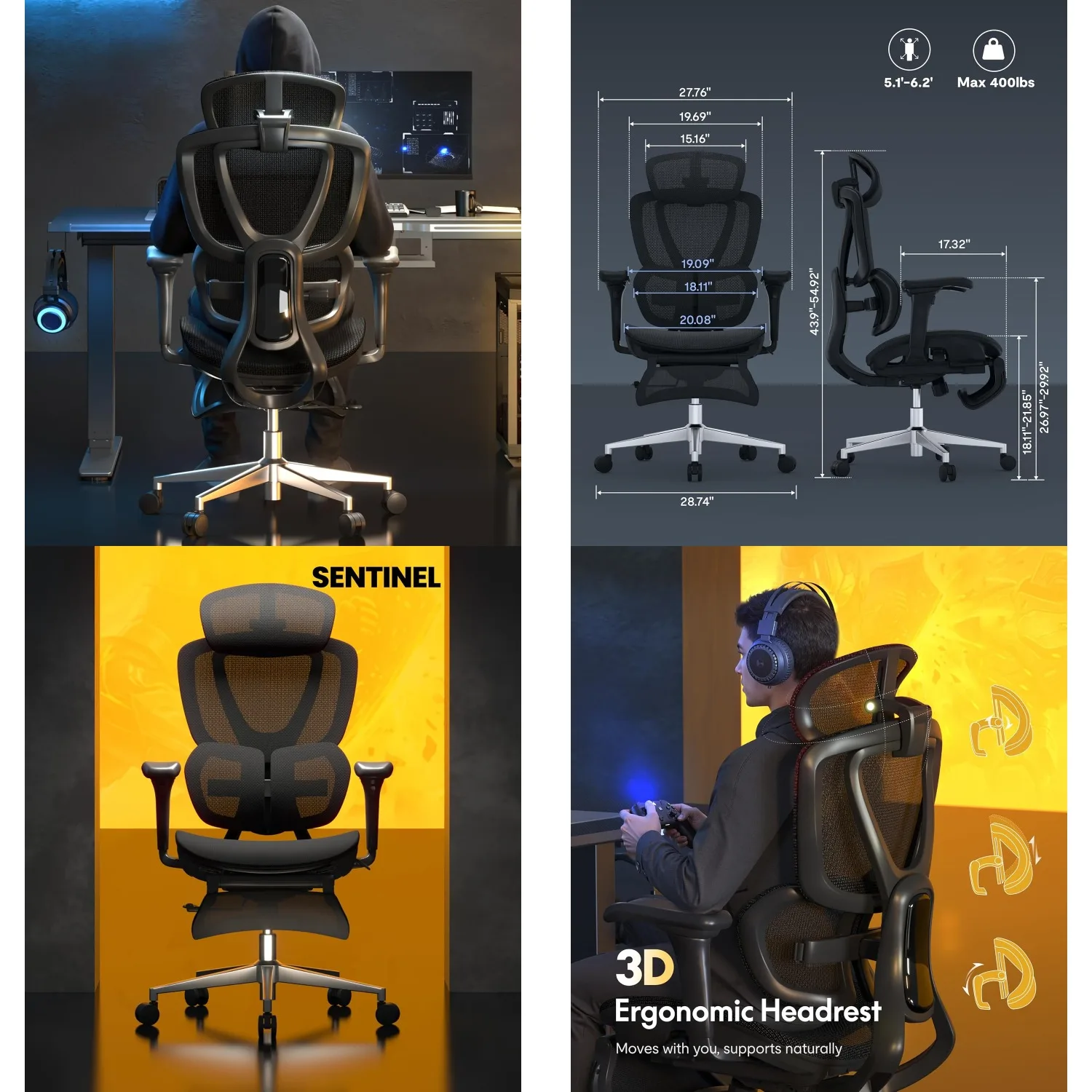 Ergonomic Gaming Chair Adaptive Lumbar 3D Armrest Recline 120° Height Backrest Mesh Home Office, Customized
Ergonomic Gaming Chair Adaptive Lumbar 3D Armrest Recline 120° Height Backrest Mesh Home Office, Customized