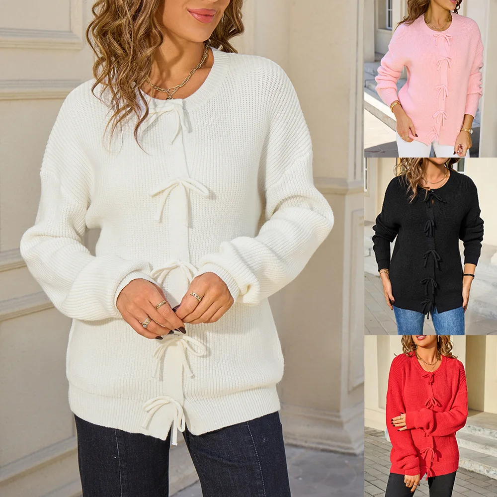 Women Knitted Cardigan Sweaters solid Jumpers Bow Tie Button Long Sleeve O Neck Loose Single Breasted Elegant Casual 2025 Autumn
Women Knitted Cardigan Sweaters solid Jumpers Bow Tie Button Long Sleeve O Neck Loose Single Breasted Elegant Casual 2025 Autumn