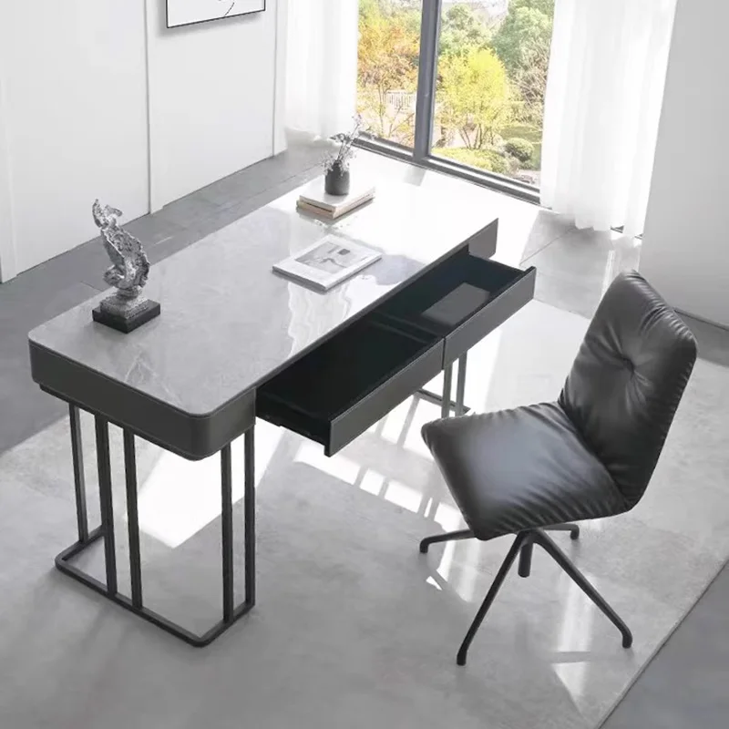 Modern Sintered Stone Desk with Storage Drawers and Metal Legs, Contemporary Writing Table for Home Office or Study 
Modern Sintered Stone Desk with Storage Drawers and Metal Legs, Contemporary Writing Table for Home Office or Study