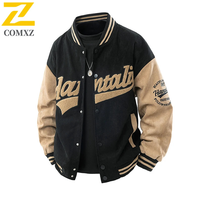 Мужская бейсбольная куртка COMXZ, новинка 2025 года, модная универсальная замшевая куртка с вышивкой и воротником-стойкой, уличная повседневная свободная бейсбольная куртка
Мужская бейсбольная куртка COMXZ, новинка 2025 года, модная универсальная замшевая куртка с вышивкой и воротником-стойкой, уличная повседневная свободная бейсбольная куртка