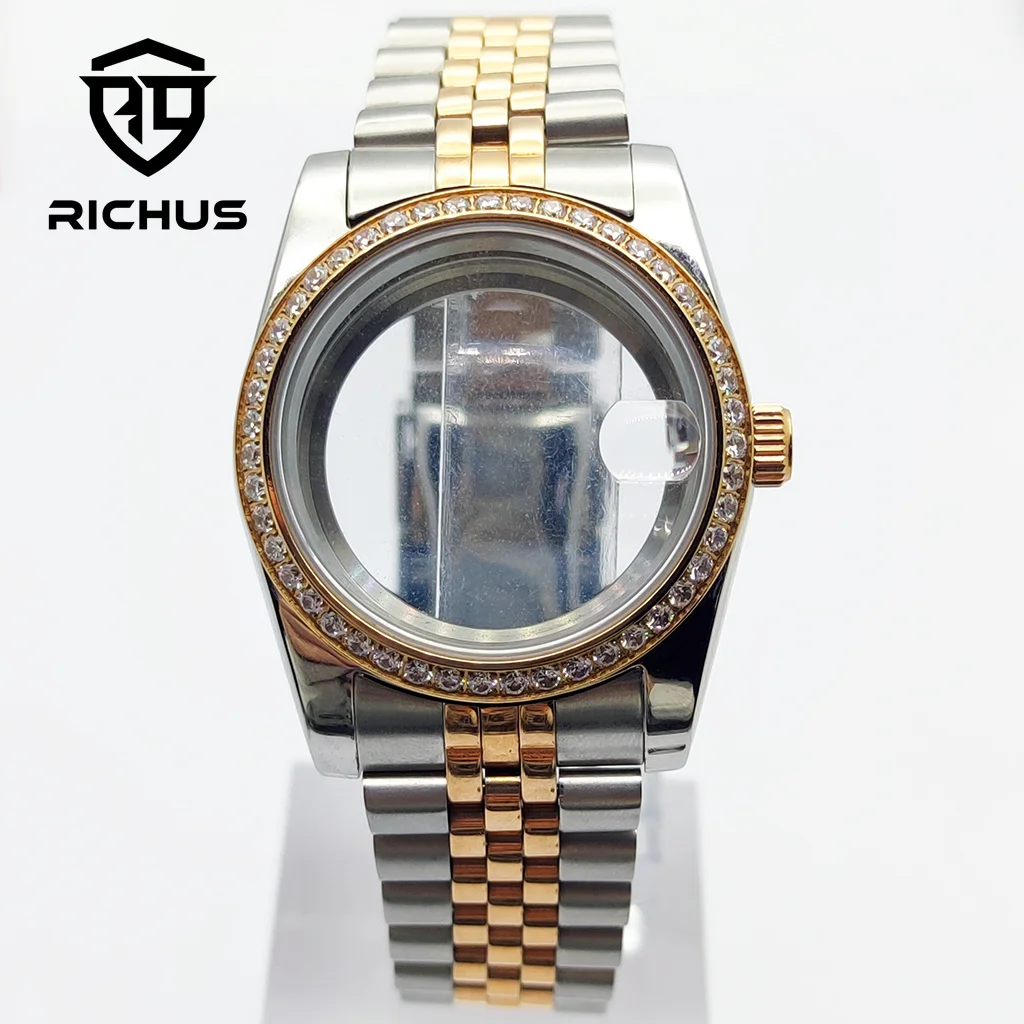 Корпус часов RICHUS 36/39 мм из розового золота со стеклянной задней крышкой, подходит для механизмов NH34, NH35, NH36, ETA2824, PT5000, Miyota8215-DG, аксессуары для часов.
Корпус часов RICHUS 36/39 мм из розового золота со стеклянной задней крышкой, подходит для механизмов NH34, NH35, NH36, ETA2824, PT5000, Miyota8215-DG, аксессуары для часов.