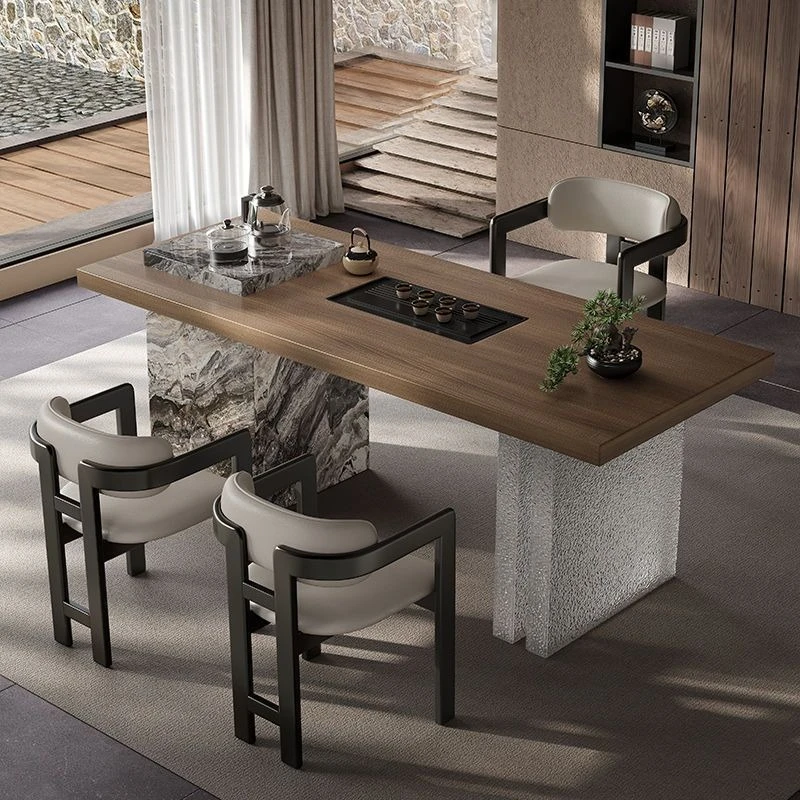 Light luxury Italian rock slab tea table, all solid wood balcony villa
Light luxury Italian rock slab tea table, all solid wood balcony villa
