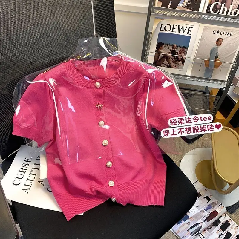 Female Casual Korean Puff Sleeve Knitting Cardigan Summer Temperament Buttons Solid Color O-neck Top Tee Women's Simplicity Tops
Female Casual Korean Puff Sleeve Knitting Cardigan Summer Temperament Buttons Solid Color O-neck Top Tee Women's Simplicity Tops
