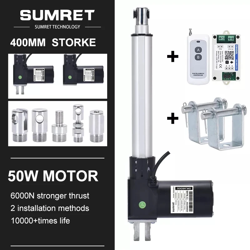 400mm Stroke Linear Actuator RF Controller Bracket Kit WIFI Remote Control DC12V 24V 40MM/S 6000N 2000N 500N Motor Heavy Duty
400mm Stroke Linear Actuator RF Controller Bracket Kit WIFI Remote Control DC12V 24V 40MM/S 6000N 2000N 500N Motor Heavy Duty