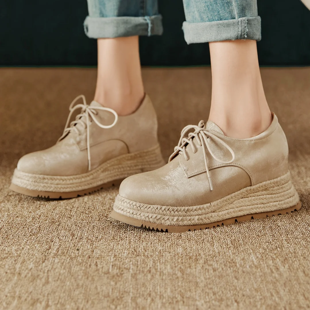 Women's cow leather hemp wedge platform flats lace-up oxfords round high quality soft comfortable casual flea daily espadrilles
Women's cow leather hemp wedge platform flats lace-up oxfords round high quality soft comfortable casual flea daily espadrilles