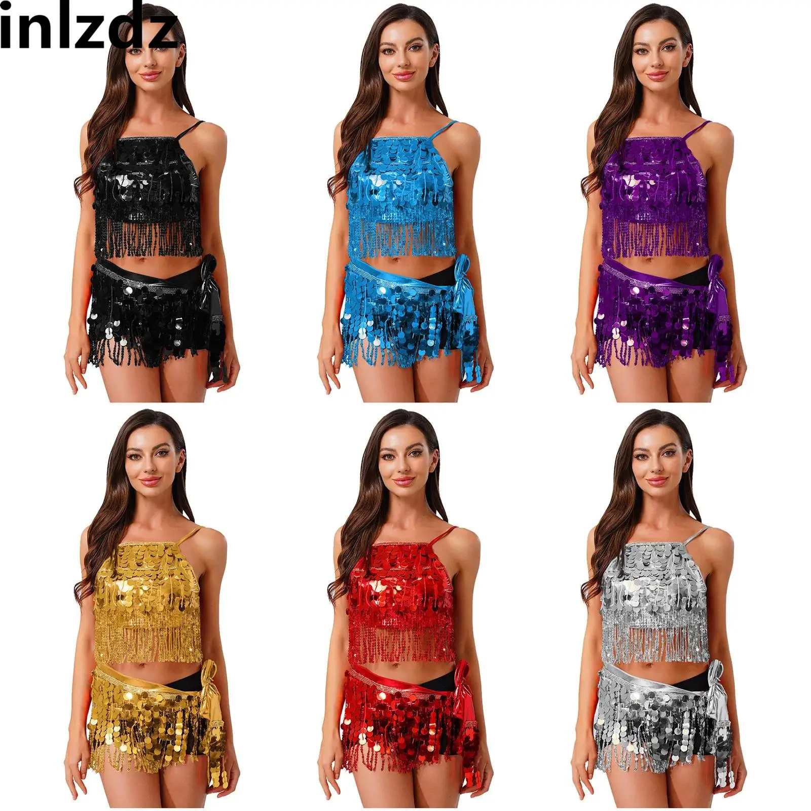 2 Pcs Womens Belly Dance Costume Set Sequin Tassel Fringe Backless Sling Crop Top+Lace-up Hip Scarf Outfit for Latin India Dance
2 Pcs Womens Belly Dance Costume Set Sequin Tassel Fringe Backless Sling Crop Top+Lace-up Hip Scarf Outfit for Latin India Dance