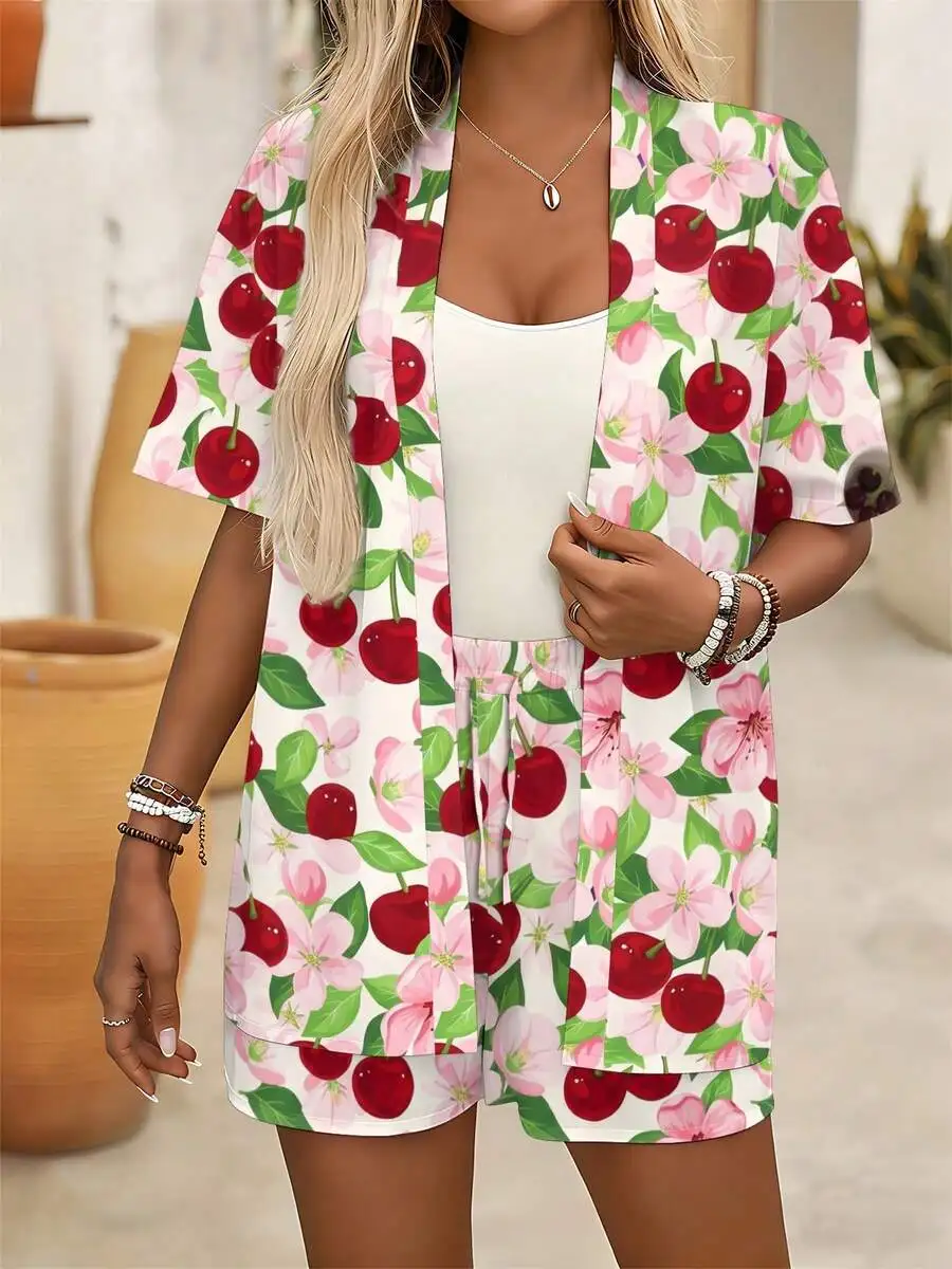 Floral Cherry Print Womens Cardigan And Shorts Set Casual Summer Outfit Soft Comfortable
Floral Cherry Print Womens Cardigan And Shorts Set Casual Summer Outfit Soft Comfortable