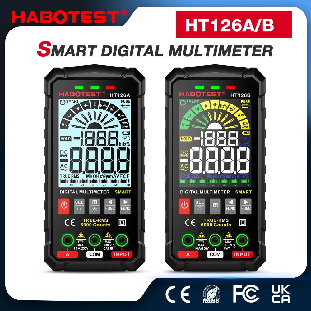 HABOTEST HT126 5th Generation Multimeter Digital Professional AC DC TRMS Voltage Current Ohm 60mF Hz Electrician Meter Tester
HABOTEST HT126 5th Generation Multimeter Digital Professional AC DC TRMS Voltage Current Ohm 60mF Hz Electrician Meter Tester